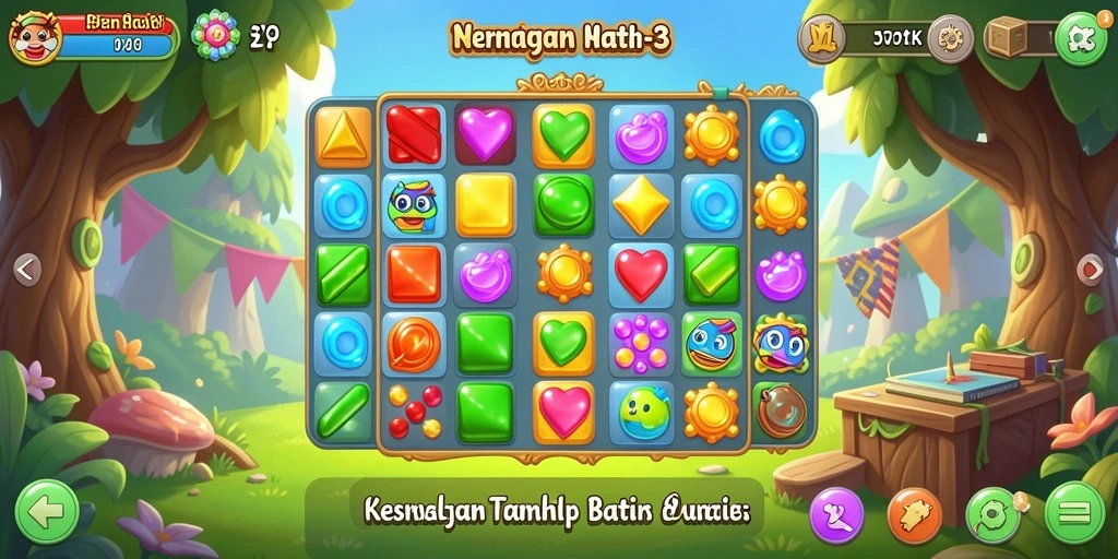 Tangkapan layar game 5ZK menampilkan aksi mencocokkan permata yang seru.