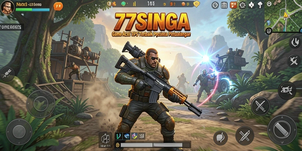 Screenshot gameplay 77SINGA menunjukkan aksi seru dalam pertempuran TPS.