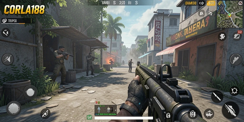 Tangkapan layar gameplay CORLA188 yang menampilkan aksi seru TPS.