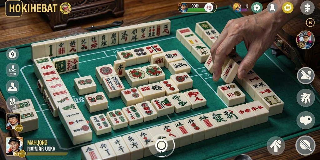 Screenshot HOKIHEBAT menunjukkan gameplay Mahjong yang seru dan menarik