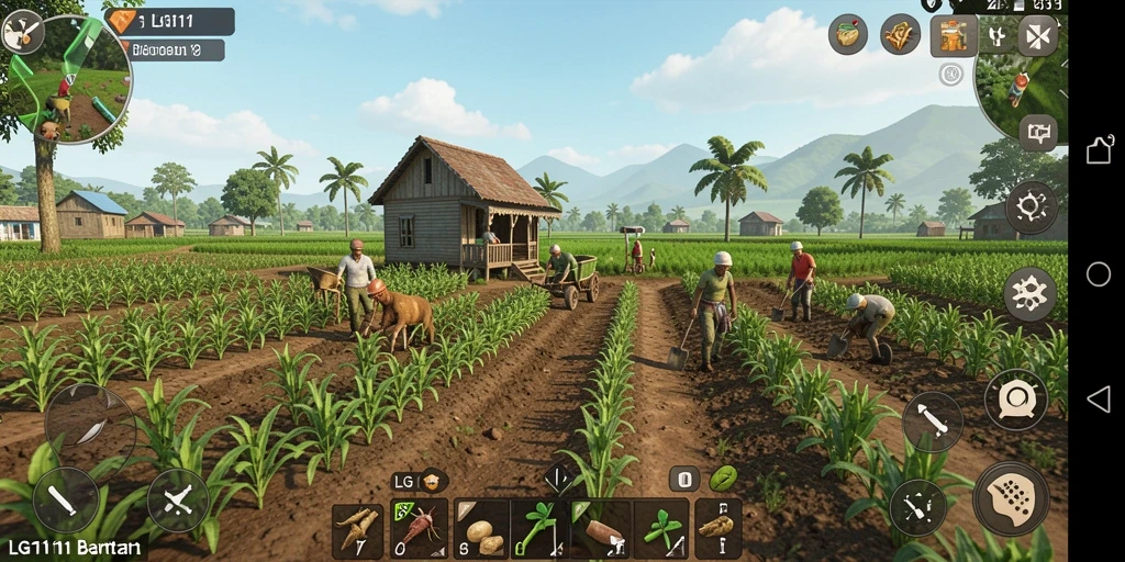 Tampilan gameplay LG111 dengan kegiatan bertani yang seru dan interaktif.