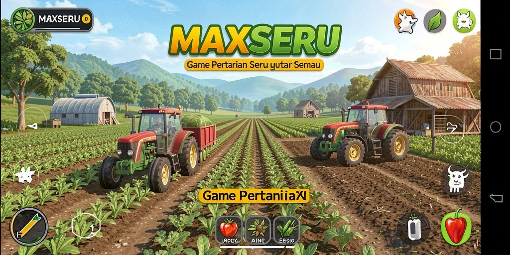 Tampilan gameplay seru di MAXSERU dengan aktivitas bertani yang interaktif.