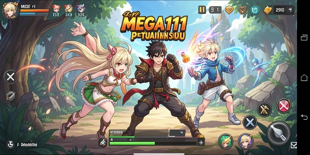 Screenshot MEGA111 menampilkan aksi seru dalam pertarungan karakter Anime.