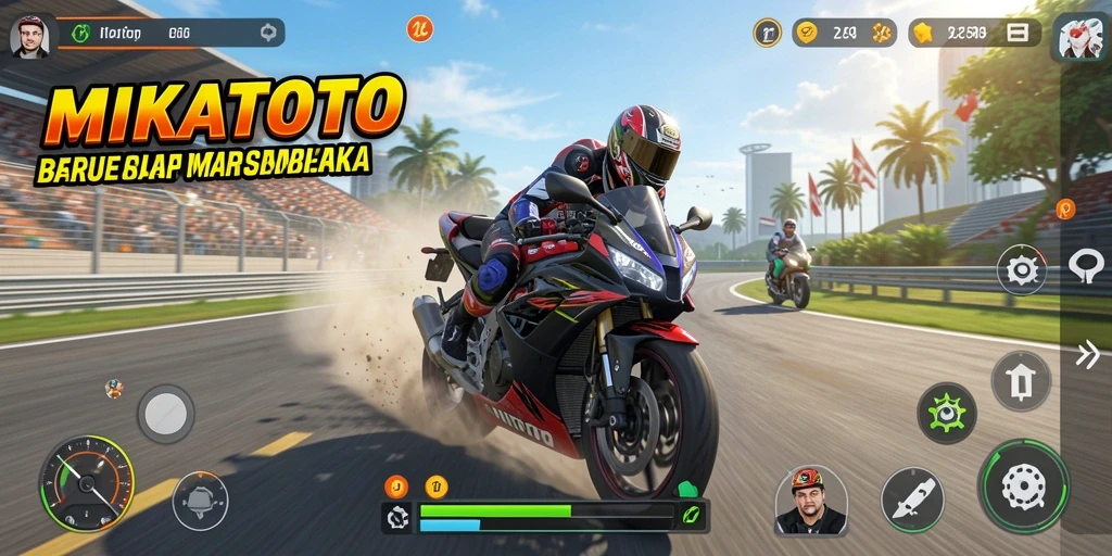 Screenshot dari gameplay seru MIKATOTO yang menampilkan balapan motor.