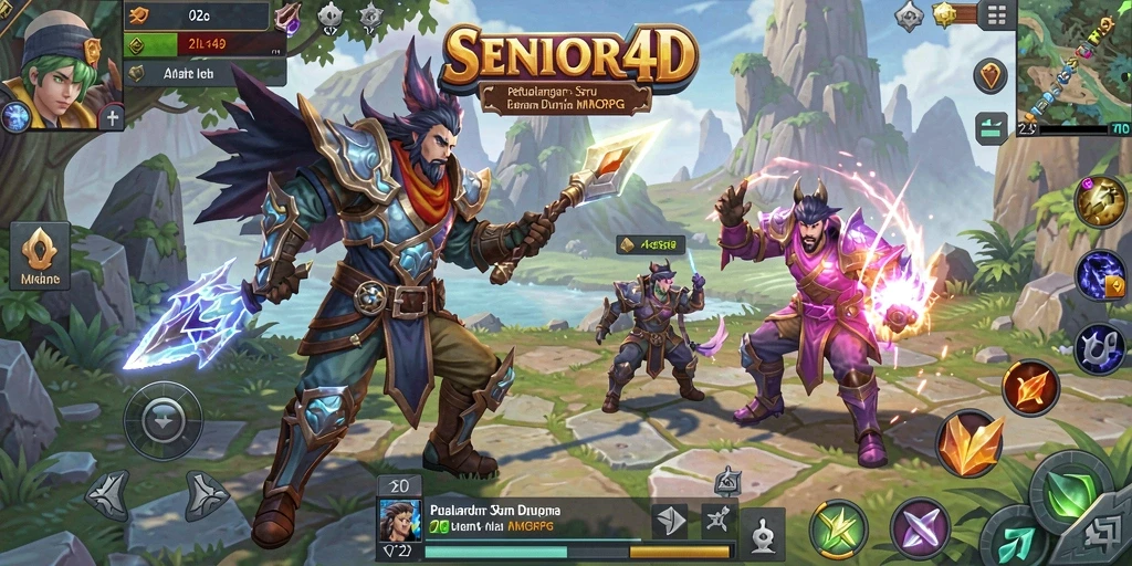 Tampilan gameplay epik dari SENIOR4D dengan pertarungan antar pemain.