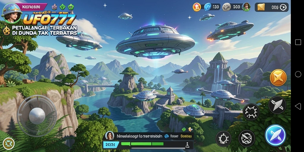 Screenshot menunjukkan pemain menjelajahi dunia terbuka UFO777 dengan penuh petualangan.