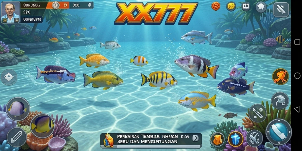 Tampilan gameplay XXX777 yang menegangkan dan penuh warna saat menembak ikan.